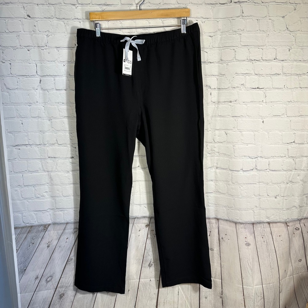NEW FIGS Pisco Basic Scrub Pants Mens XLR Black Straight Leg Drawstring 1000205